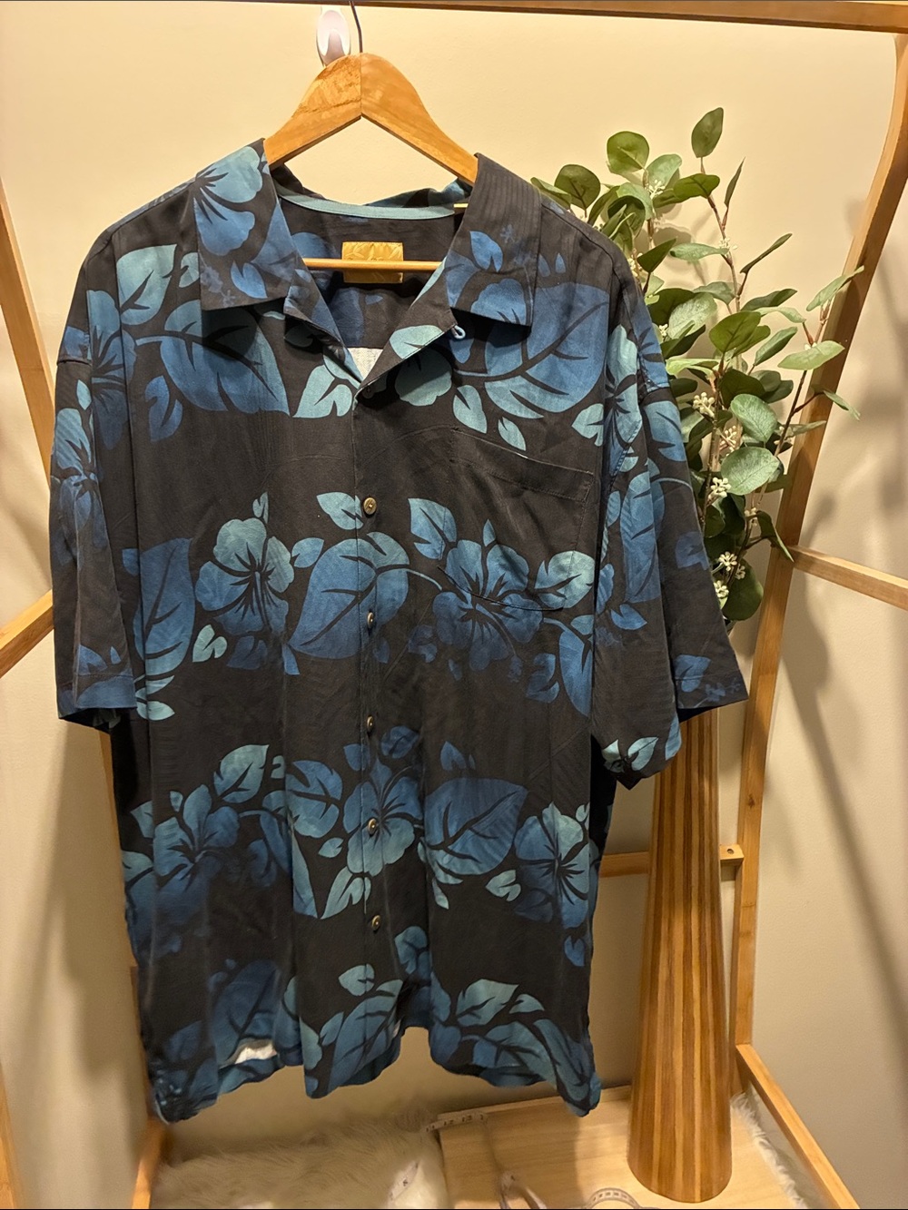 Tommy Bahama Black Shirt with Blue Floral Print